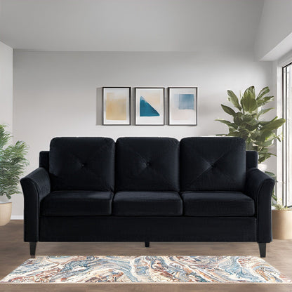 Canapé élégant combiné : canapé Chesterfield avec accoudoirs roulés et accoudoirs évasés capitonnés à boutons, canapé en microfibre pour petits espaces