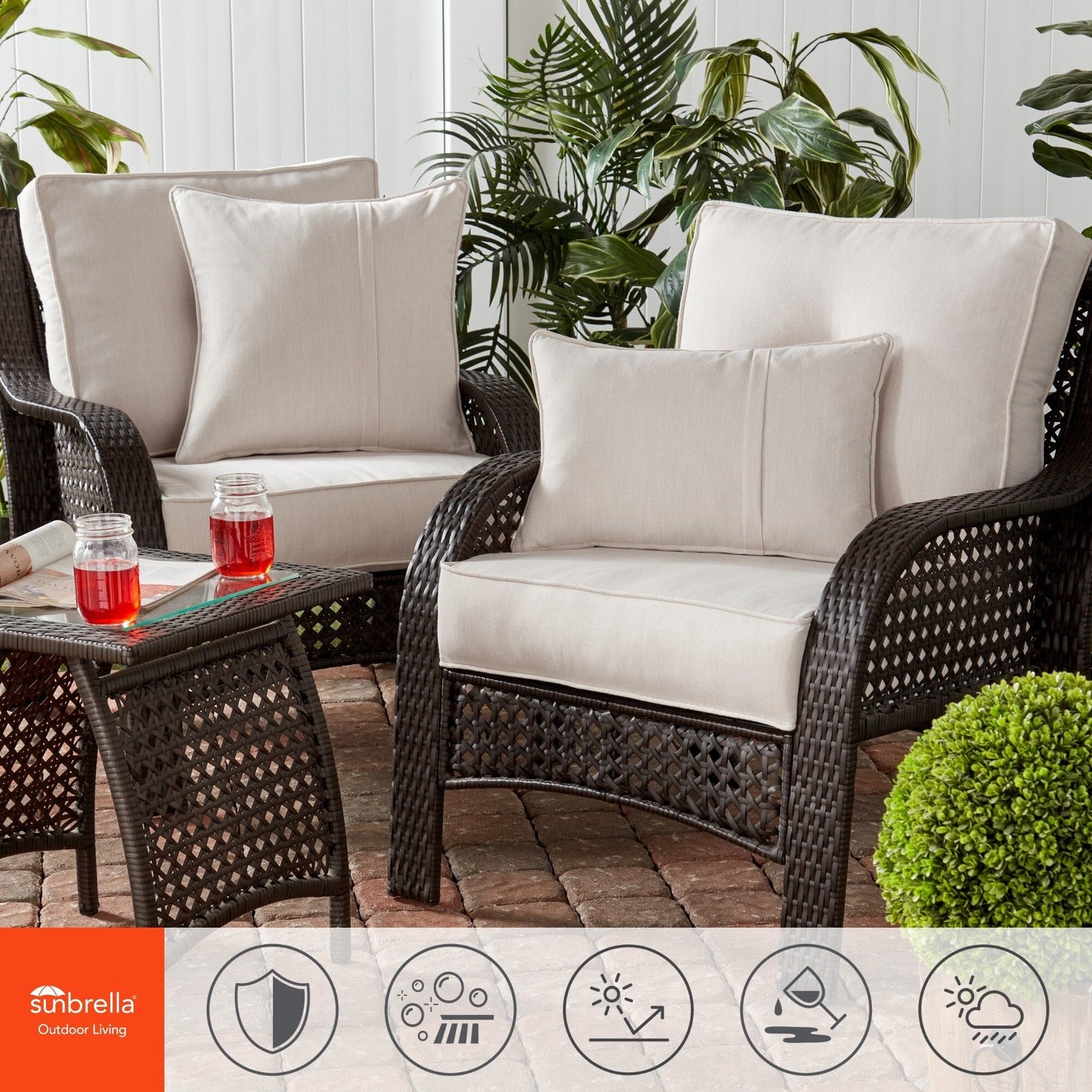 Ensemble de coussins d'extérieur à siège profond Sunbrella de qualité supérieure, 2 pièces