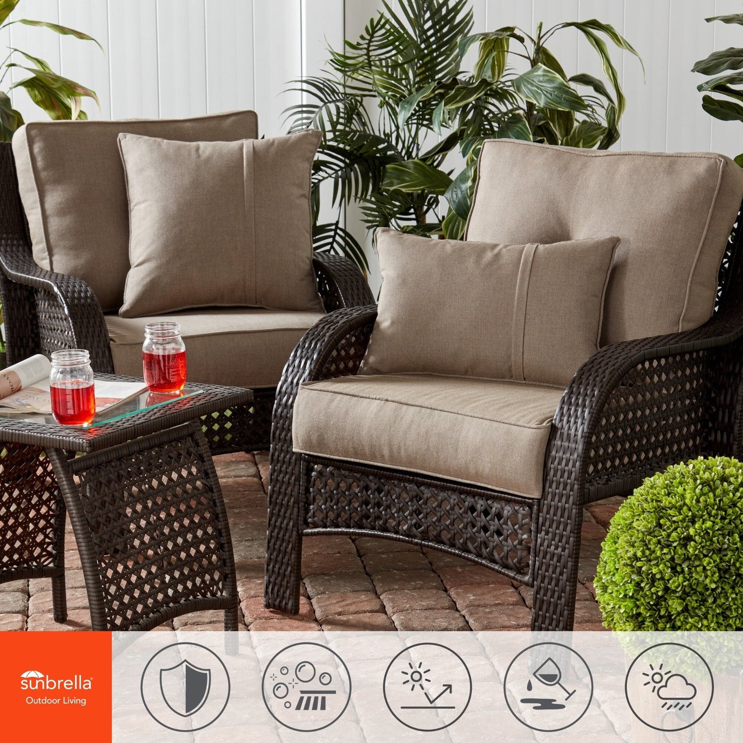 Ensemble de coussins d'extérieur à siège profond Sunbrella de qualité supérieure, 2 pièces