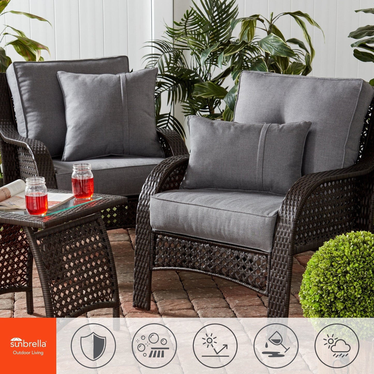 Ensemble de coussins d'extérieur à siège profond Sunbrella de qualité supérieure, 2 pièces