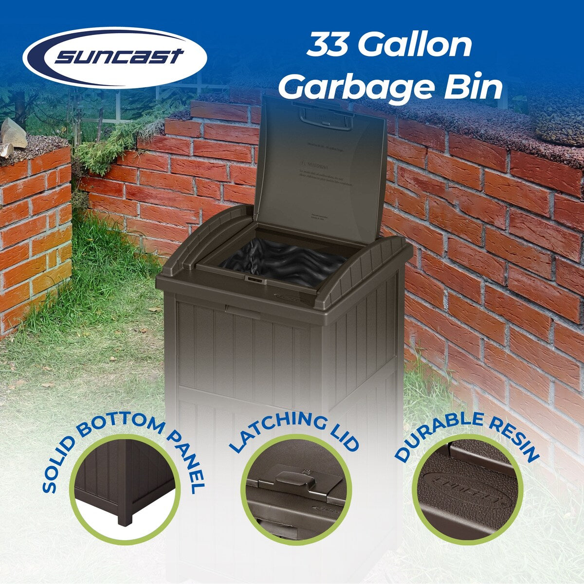 Poubelles dissimulées Suncast de 30 gallons pour l'extérieur et le cyberespace