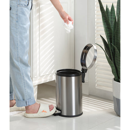 Poubelle ronde SunnyPoint de 4,5 litres / 1,2 gallon avec seau intérieur en plastique ; salle de bain, bureau et chambre à coucher, accès facile et fermeture lente