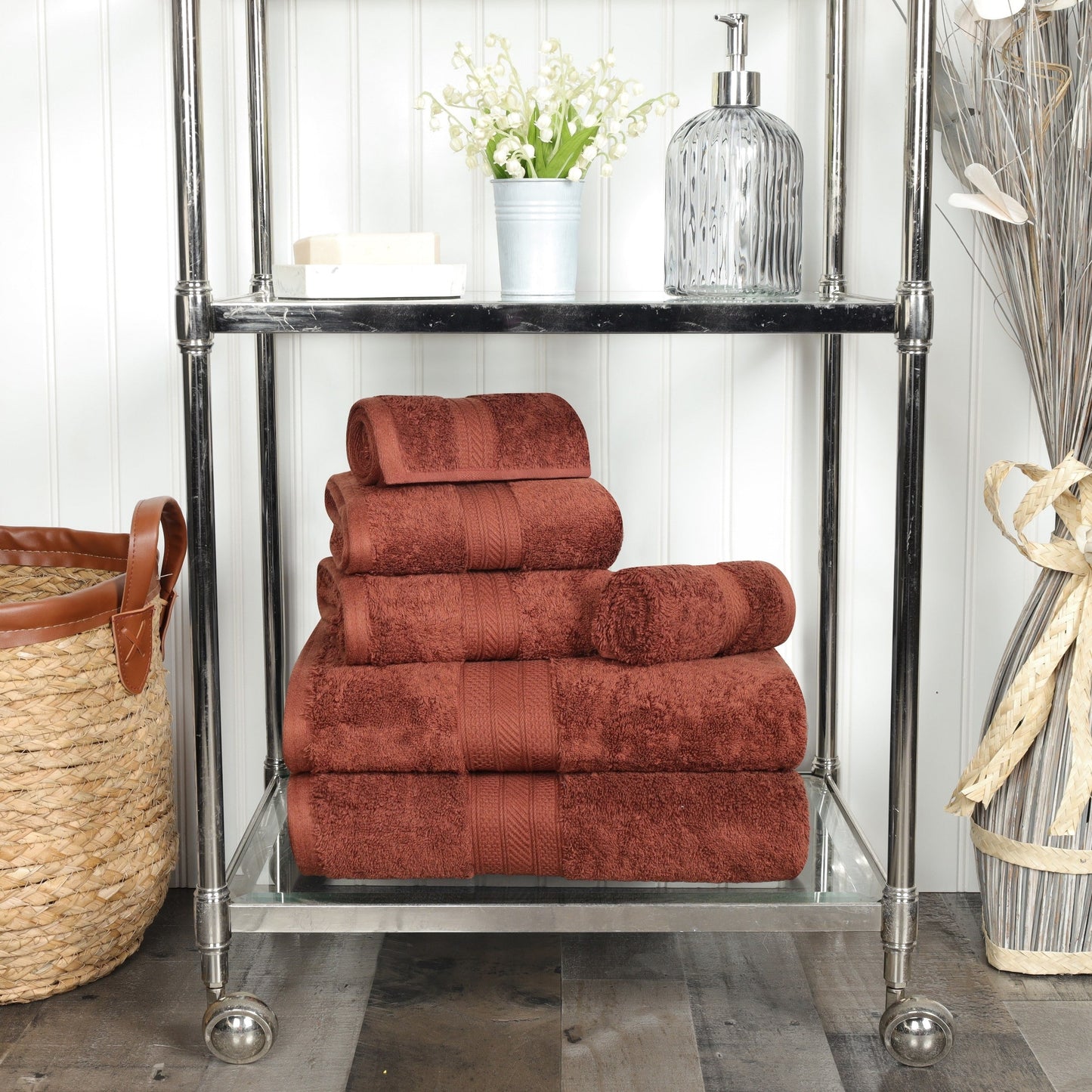 Ensemble de serviettes en coton peigné à longues fibres de qualité supérieure, 6 pièces