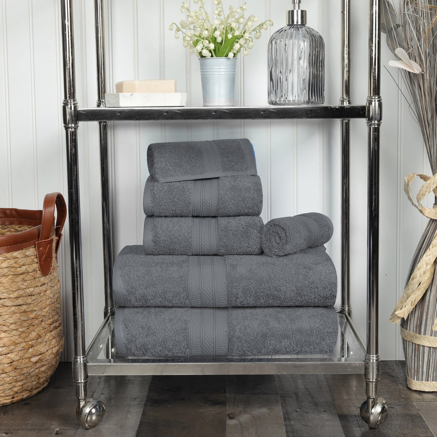 Ensemble de serviettes en coton peigné à longues fibres de qualité supérieure, 6 pièces