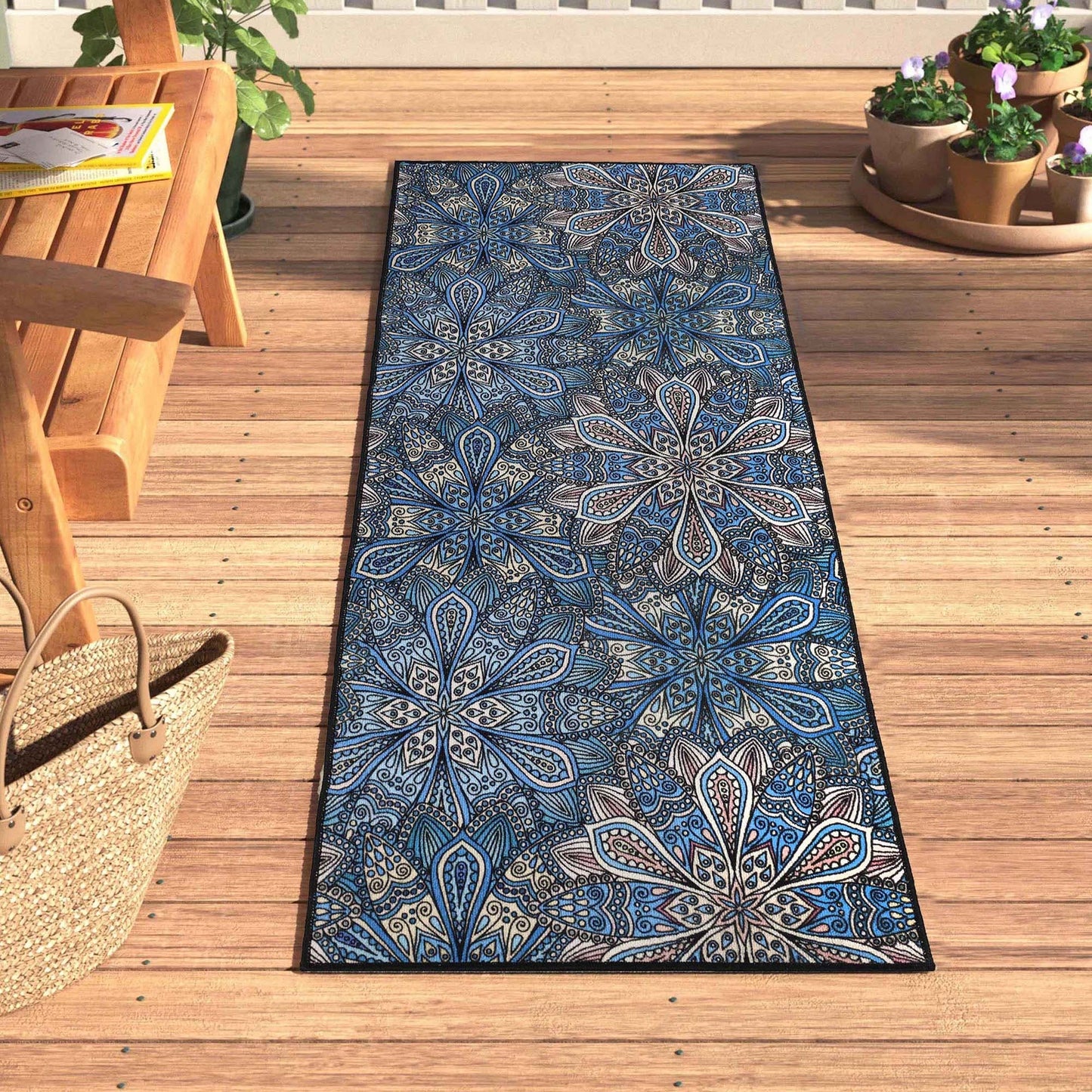 Tapis d'intérieur et d'extérieur antidérapant à motif floral bohème Cassidy de qualité supérieure