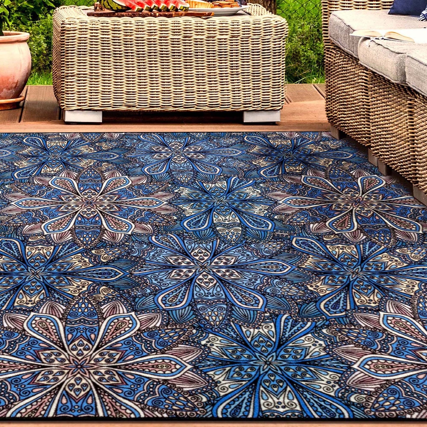 Tapis d'intérieur et d'extérieur antidérapant à motif floral bohème Cassidy de qualité supérieure