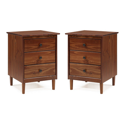 Table de chevet 3 tiroirs en bois massif Walker Edison Bullrushes, lot de 2