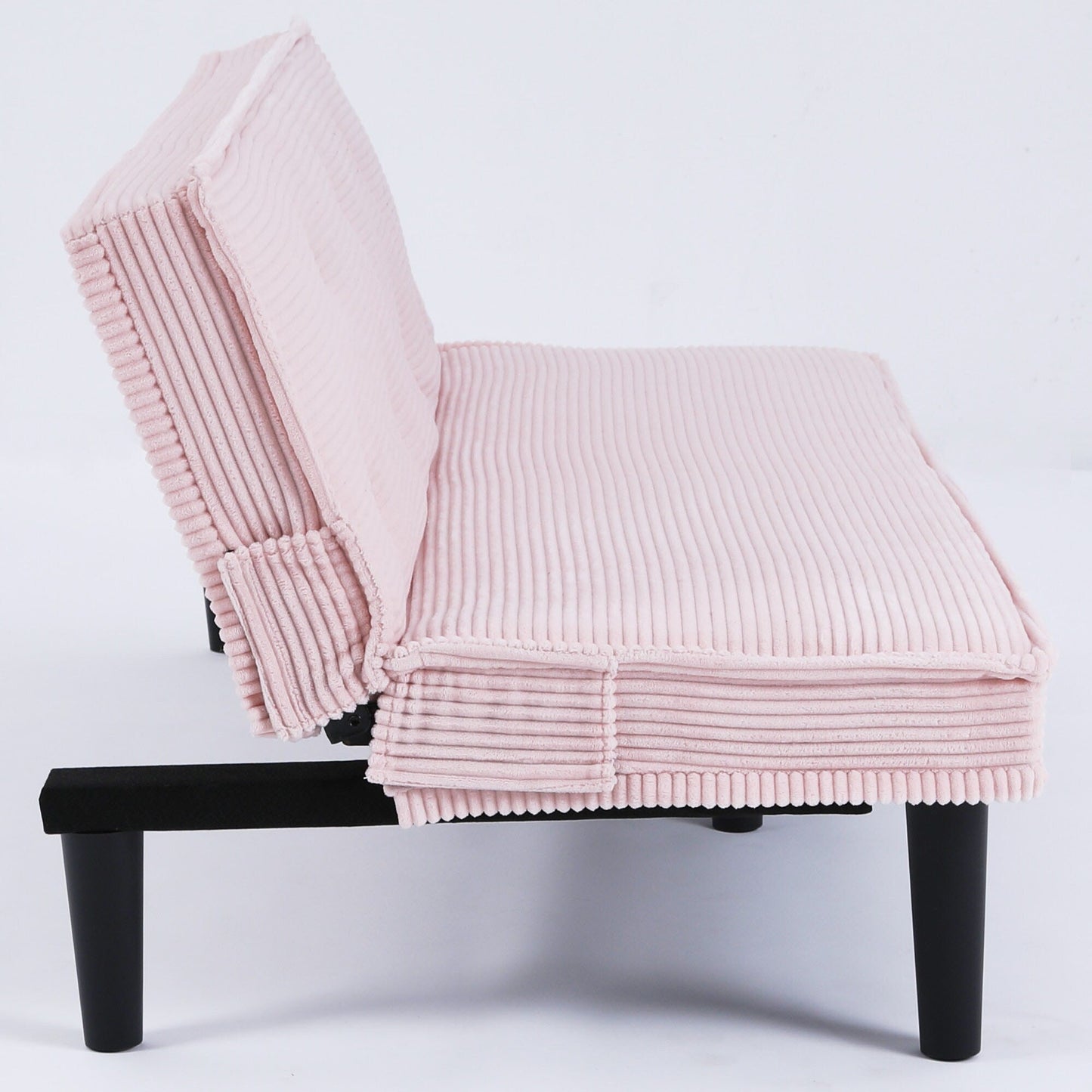 This 66-inch corduroy sofa bed can switch between the two comfortable forms