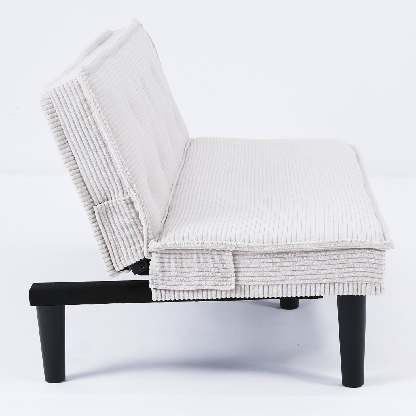 This 66-inch corduroy sofa bed can switch between the two comfortable forms