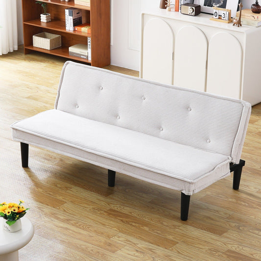 This 66-inch corduroy sofa bed can switch between the two comfortable forms