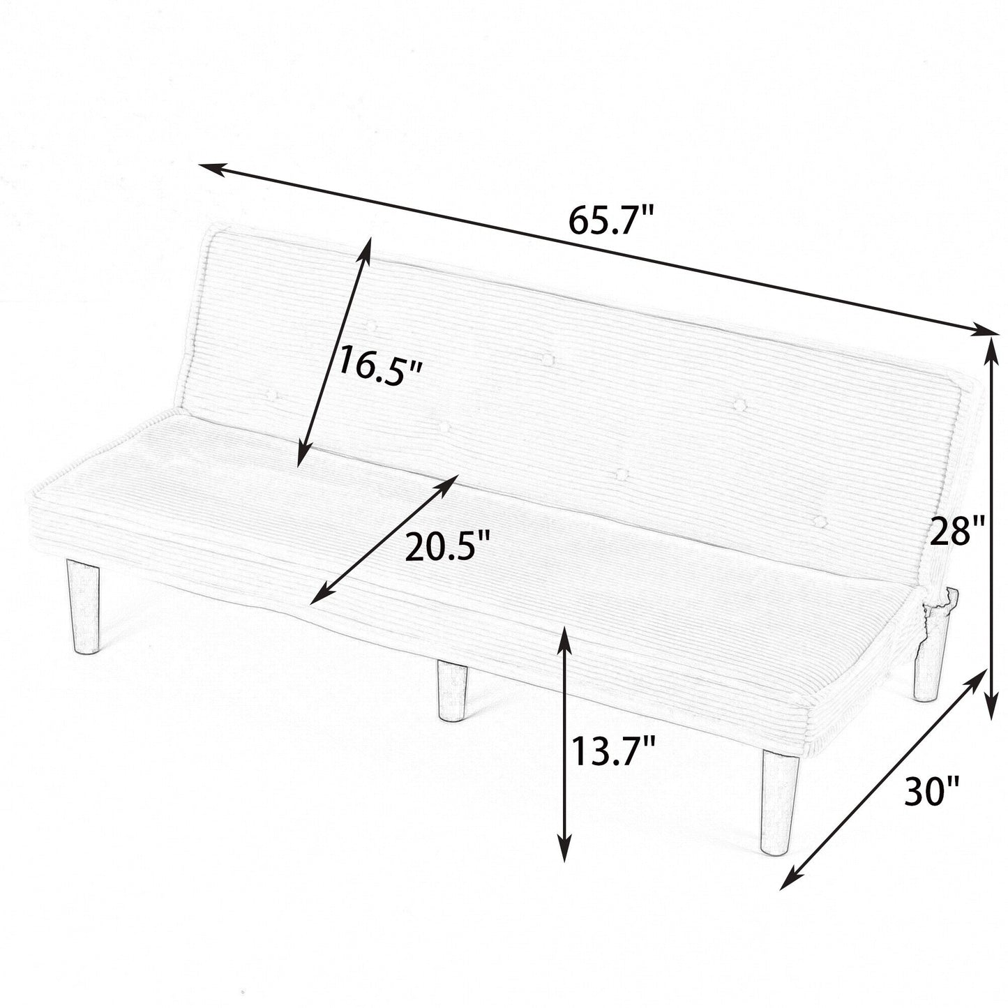 This 66-inch corduroy sofa bed can switch between the two comfortable forms