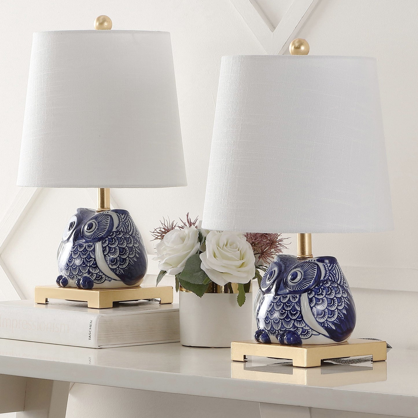Mini lampe de table en céramique Tiki 16, bleu/blanc (lot de 2) par JONATHAN Y