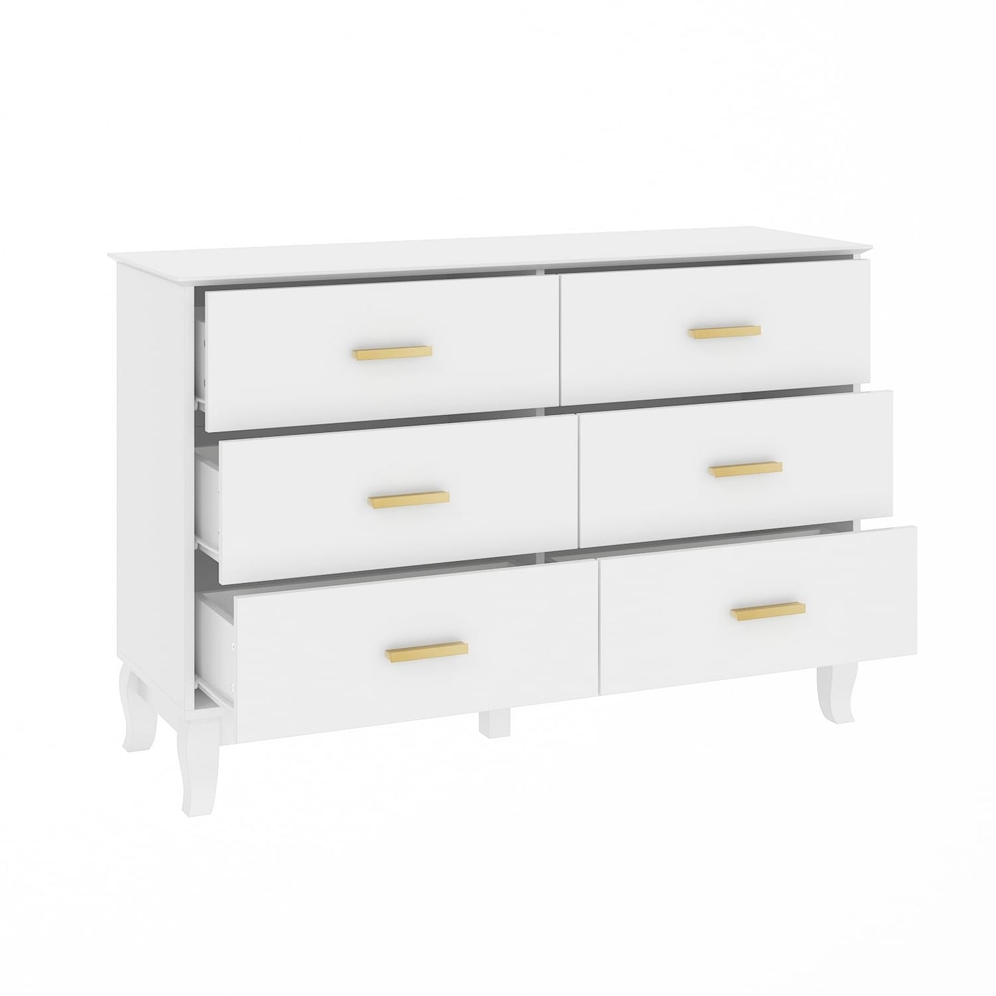Commode double Timechee à 6 tiroirs, 47,2 po de largeur, pieds en bois massif, coffre laqué
