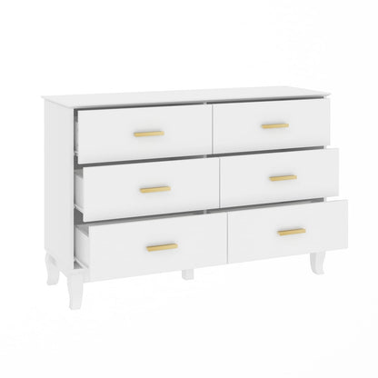 Commode double Timechee à 6 tiroirs, 47,2 po de largeur, pieds en bois massif, coffre laqué
