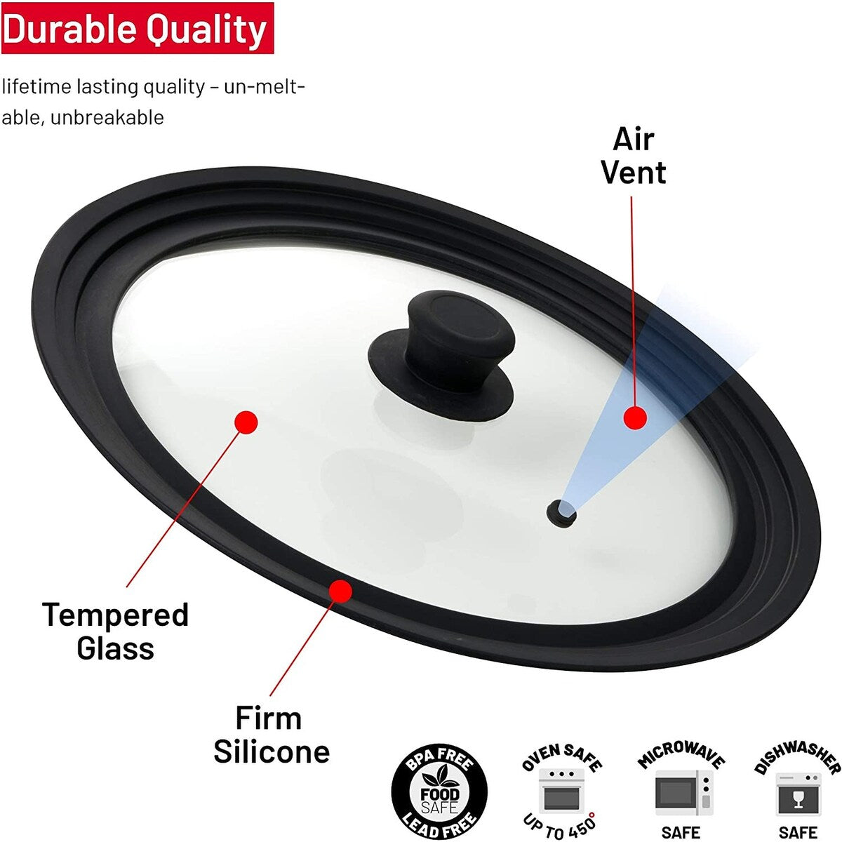 Couvercle rond universel pour poêles, casseroles et poêles, bord adapté aux ustensiles de cuisine de 10, 11 et 12 pouces - 12