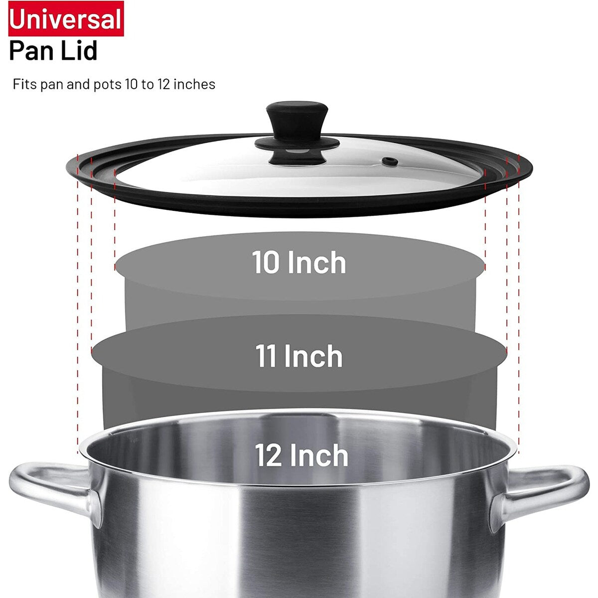 Couvercle rond universel pour poêles, casseroles et poêles, bord adapté aux ustensiles de cuisine de 10, 11 et 12 pouces - 12