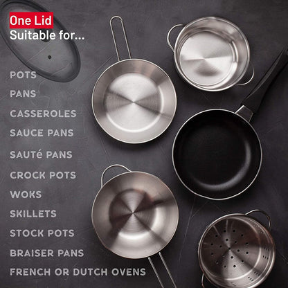Couvercle rond universel pour poêles, casseroles et poêles, bord adapté aux ustensiles de cuisine de 10, 11 et 12 pouces - 12