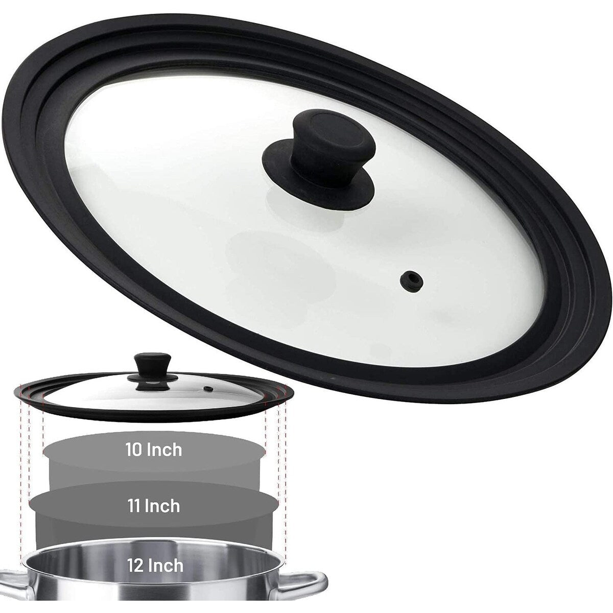 Couvercle rond universel pour poêles, casseroles et poêles, bord adapté aux ustensiles de cuisine de 10, 11 et 12 pouces - 12