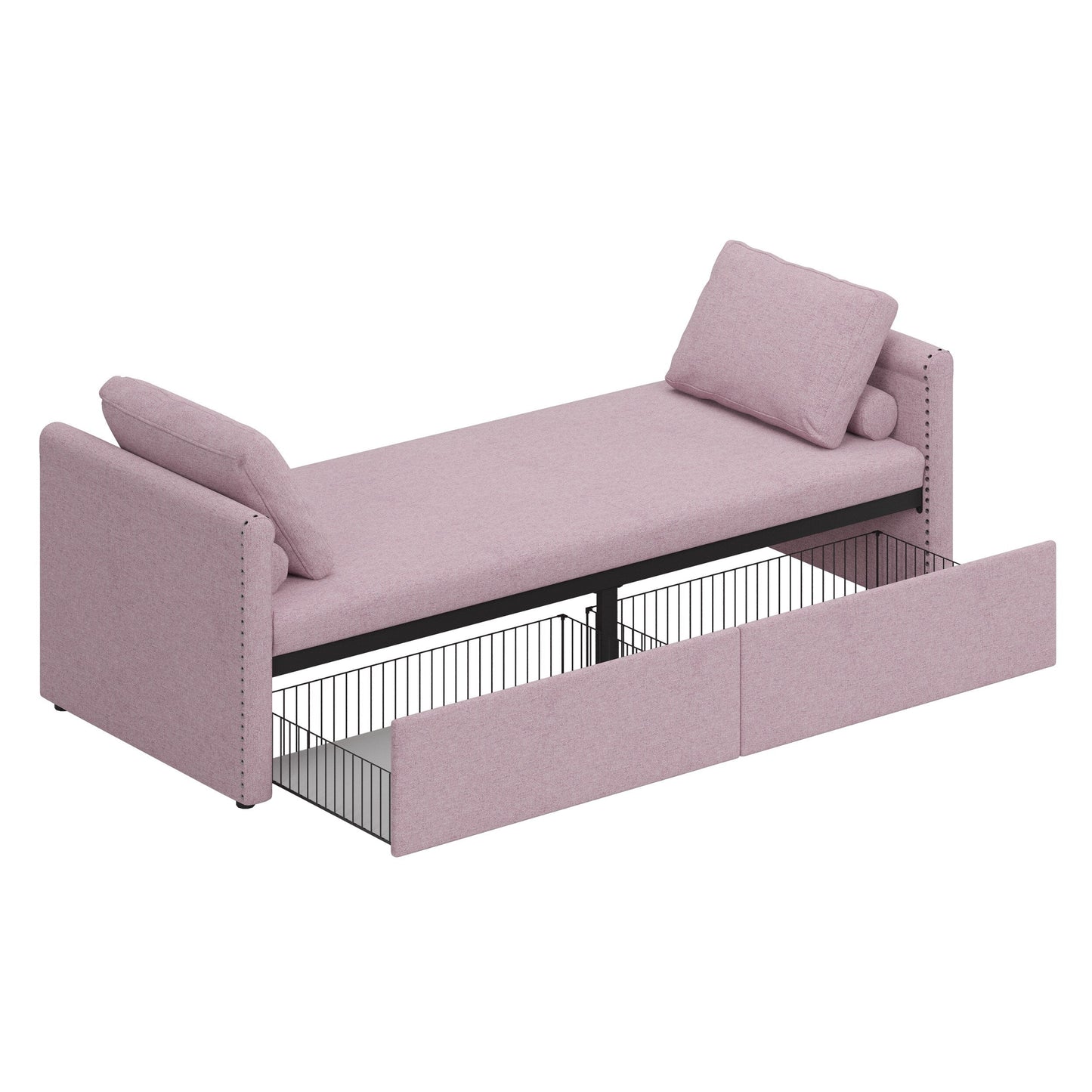Upholstered Chaise Lounger Daybed with 2 Drawers by Harper&Bright Designs