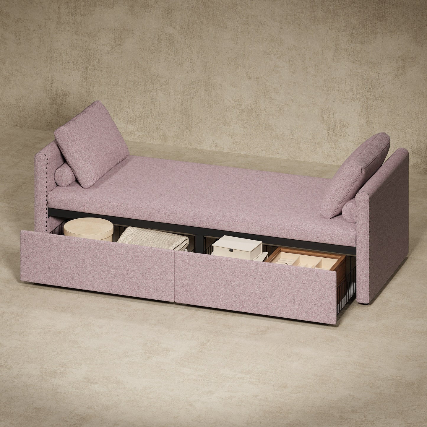 Upholstered Chaise Lounger Daybed with 2 Drawers by Harper&Bright Designs