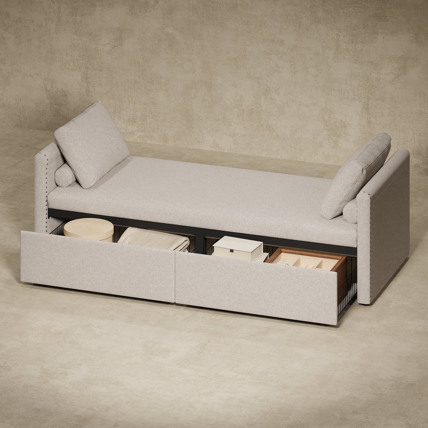 Upholstered Chaise Lounger Daybed with 2 Drawers by Harper&Bright Designs