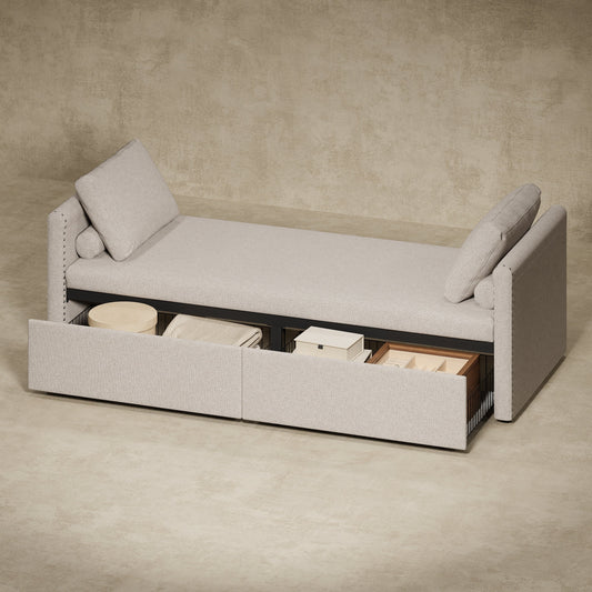 Upholstered Chaise Lounger Daybed with 2 Drawers by Harper&Bright Designs