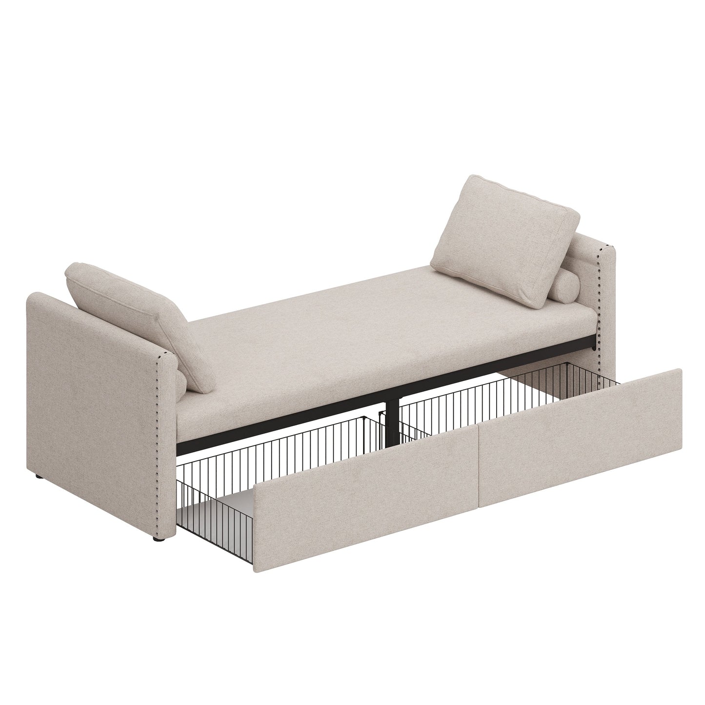 Upholstered Chaise Lounger Daybed with 2 Drawers by Harper&Bright Designs