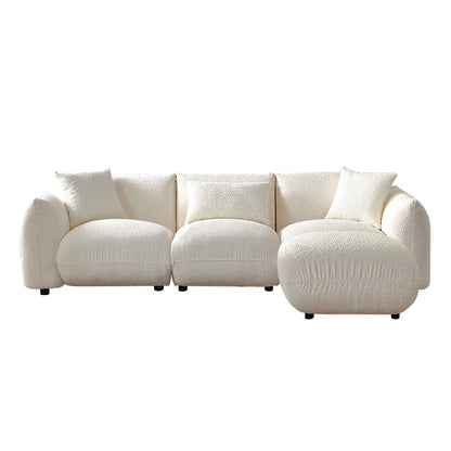 Upholstered Comfortable Soft Lamb Down White Sectional Sofa Couch with Ottoman