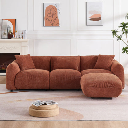 Upholstered Comfortable Soft Lamb Down White Sectional Sofa Couch with Ottoman