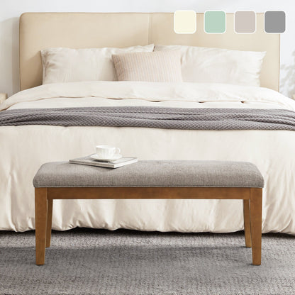 Banc d'entrée rembourré en tissu, banc de chambre pour bout de lit beige, bois massif 44 pouces