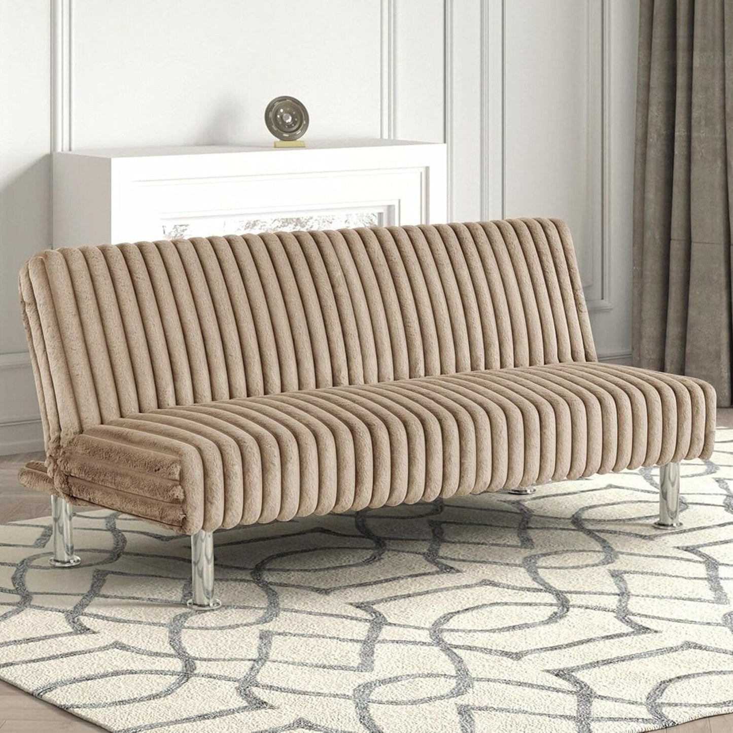 Upholstered Futon Sofa Bed with Metal Legs