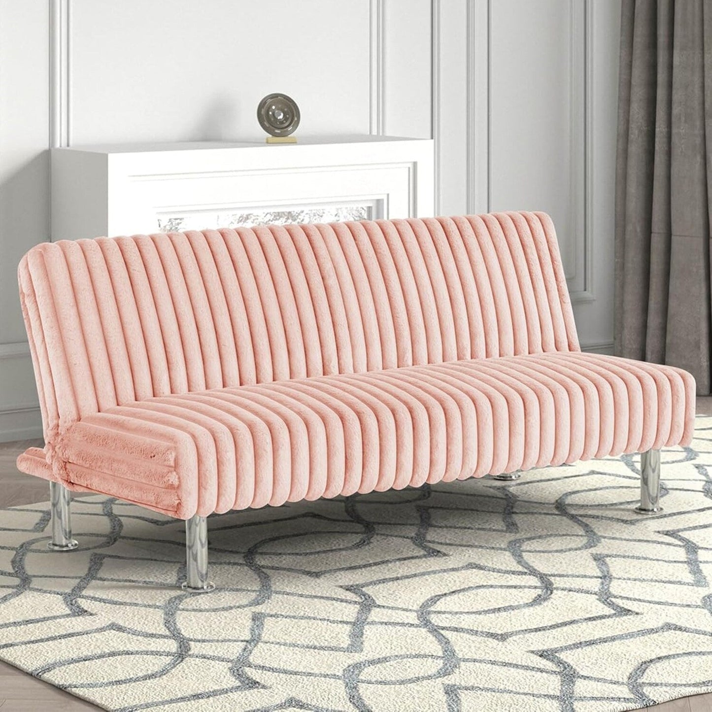 Upholstered Futon Sofa Bed with Metal Legs