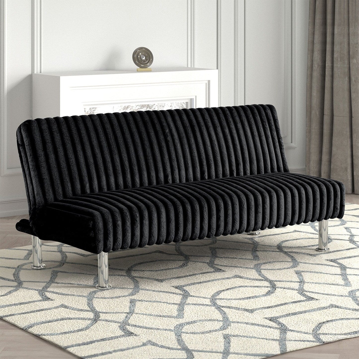Upholstered Futon Sofa Bed with Metal Legs