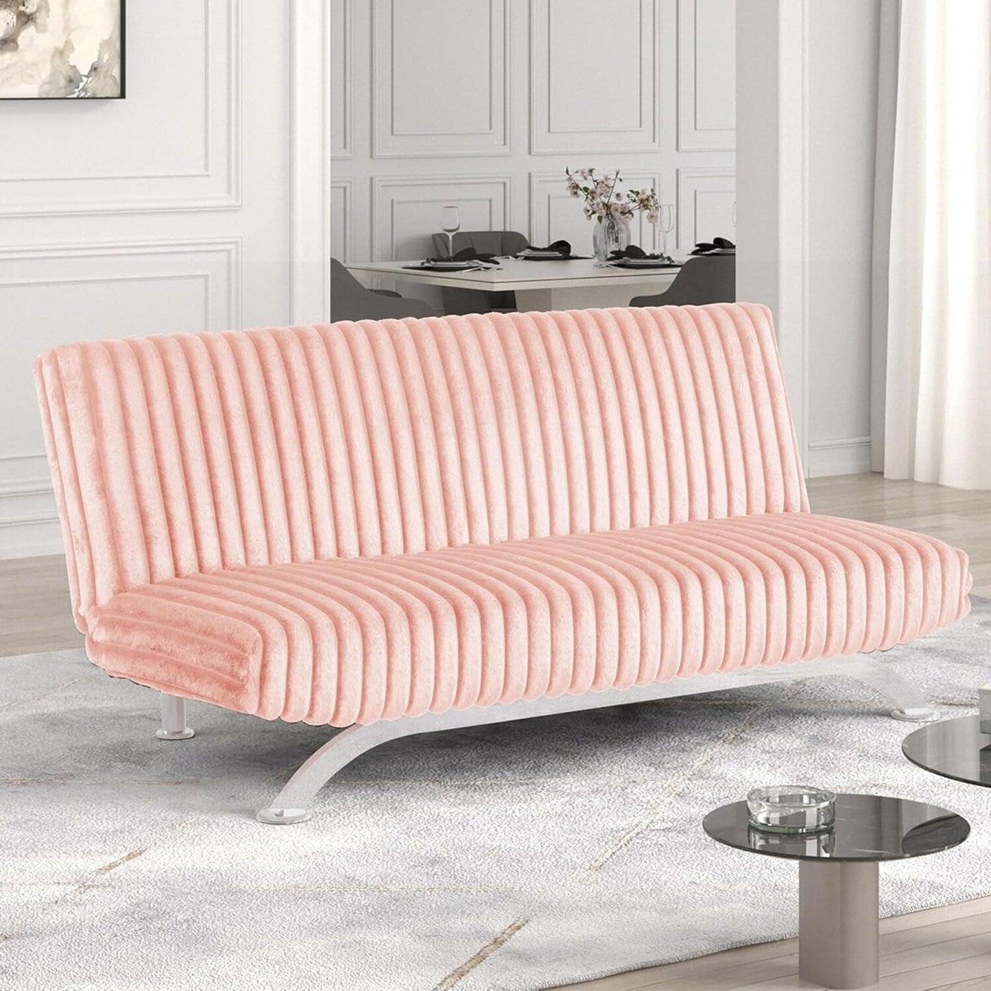 Upholstered Futon Sofa Bed with Vertical Tufting Backrest