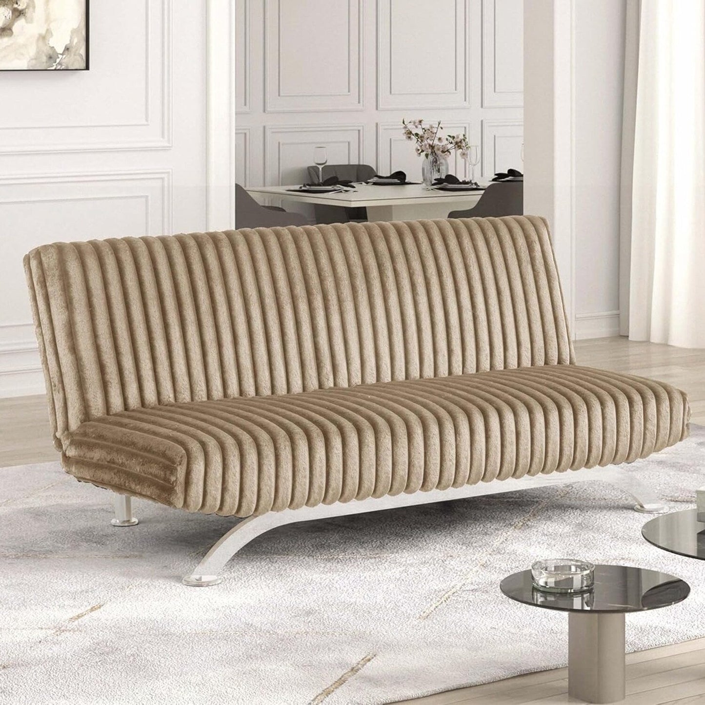 Upholstered Futon Sofa Bed with Vertical Tufting Backrest