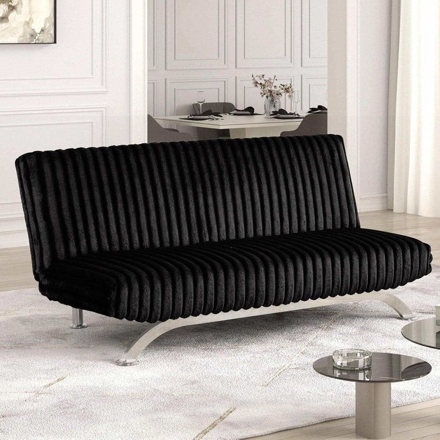 Upholstered Futon Sofa Bed with Vertical Tufting Backrest