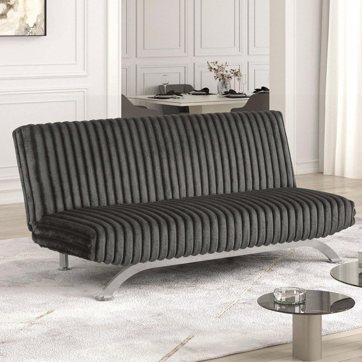 Upholstered Futon Sofa Bed with Vertical Tufting Backrest