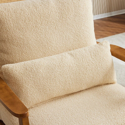 Fauteuil d'appoint rembourré en lin mélangé avec pieds en bois et un coussin beige