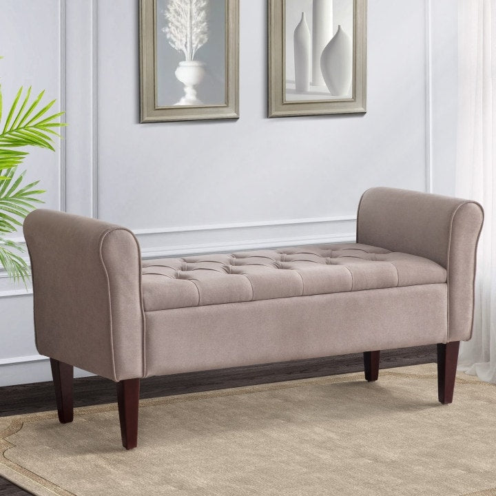 Banc de rangement rembourré, banc d'entrée avec dessus rabattable touffeté, 50,4 pouces