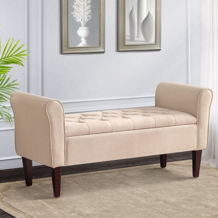 Banc de rangement rembourré, banc d'entrée avec dessus rabattable touffeté, 50,4 pouces
