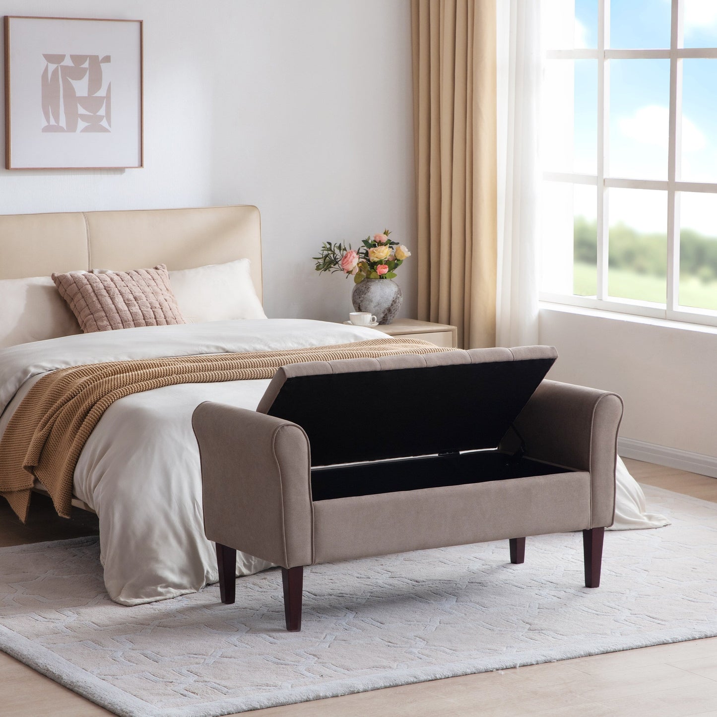 Banc de rangement rembourré, banc d'entrée avec dessus rabattable touffeté, 50,4 pouces