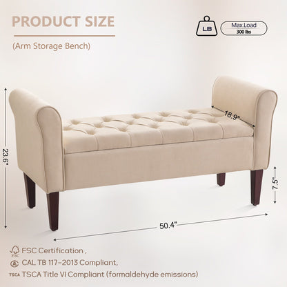Banc de rangement rembourré, banc d'entrée avec dessus rabattable touffeté, 50,4 pouces