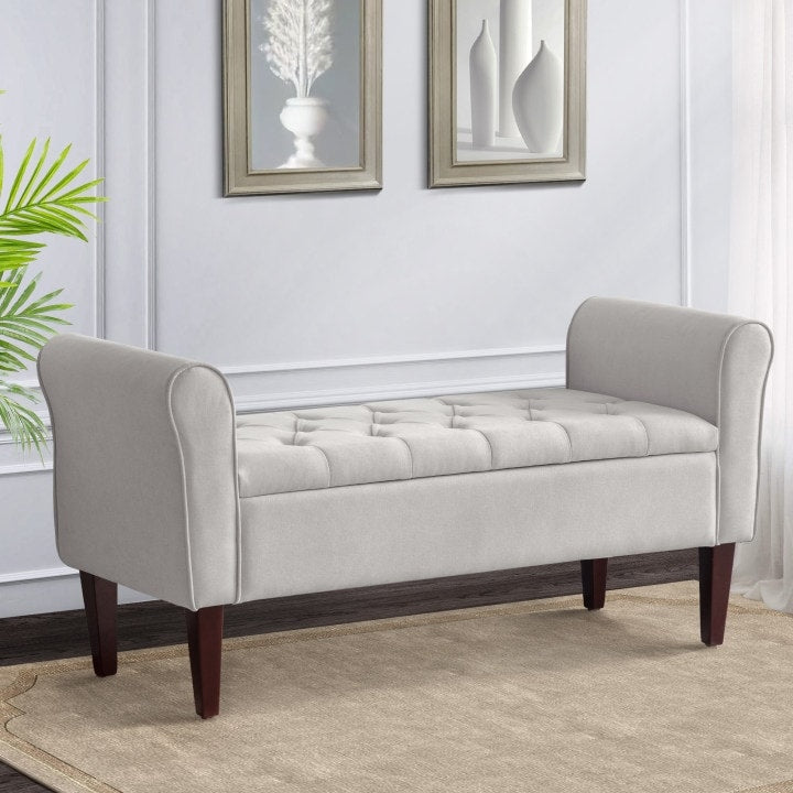 Banc de rangement rembourré, banc d'entrée avec dessus rabattable touffeté, 50,4 pouces