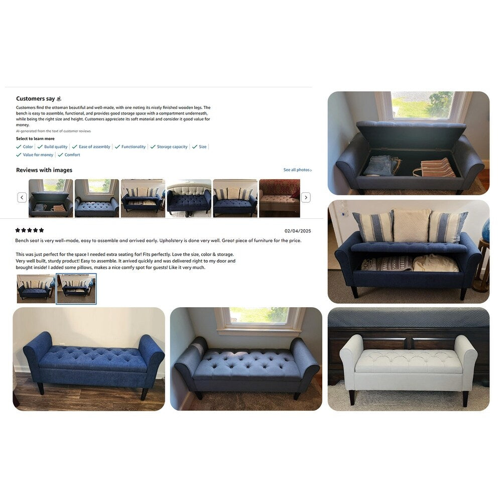Banc de rangement rembourré, banc d'entrée avec dessus rabattable touffeté, 50,4 pouces