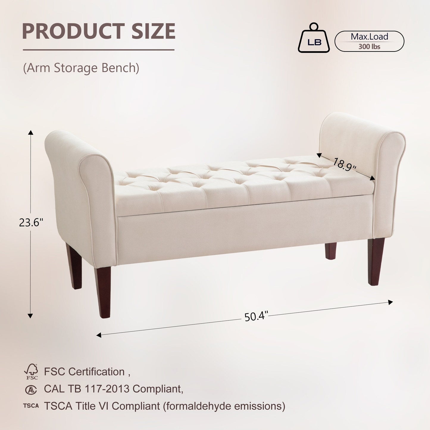 Banc de rangement rembourré, banc d'entrée avec dessus rabattable touffeté, 50,4 pouces