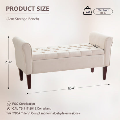 Banc de rangement rembourré, banc d'entrée avec dessus rabattable touffeté, 50,4 pouces