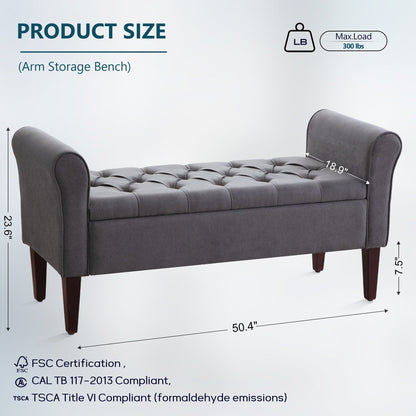 Banc de rangement rembourré, banc d'entrée avec dessus rabattable touffeté, 50,4 pouces