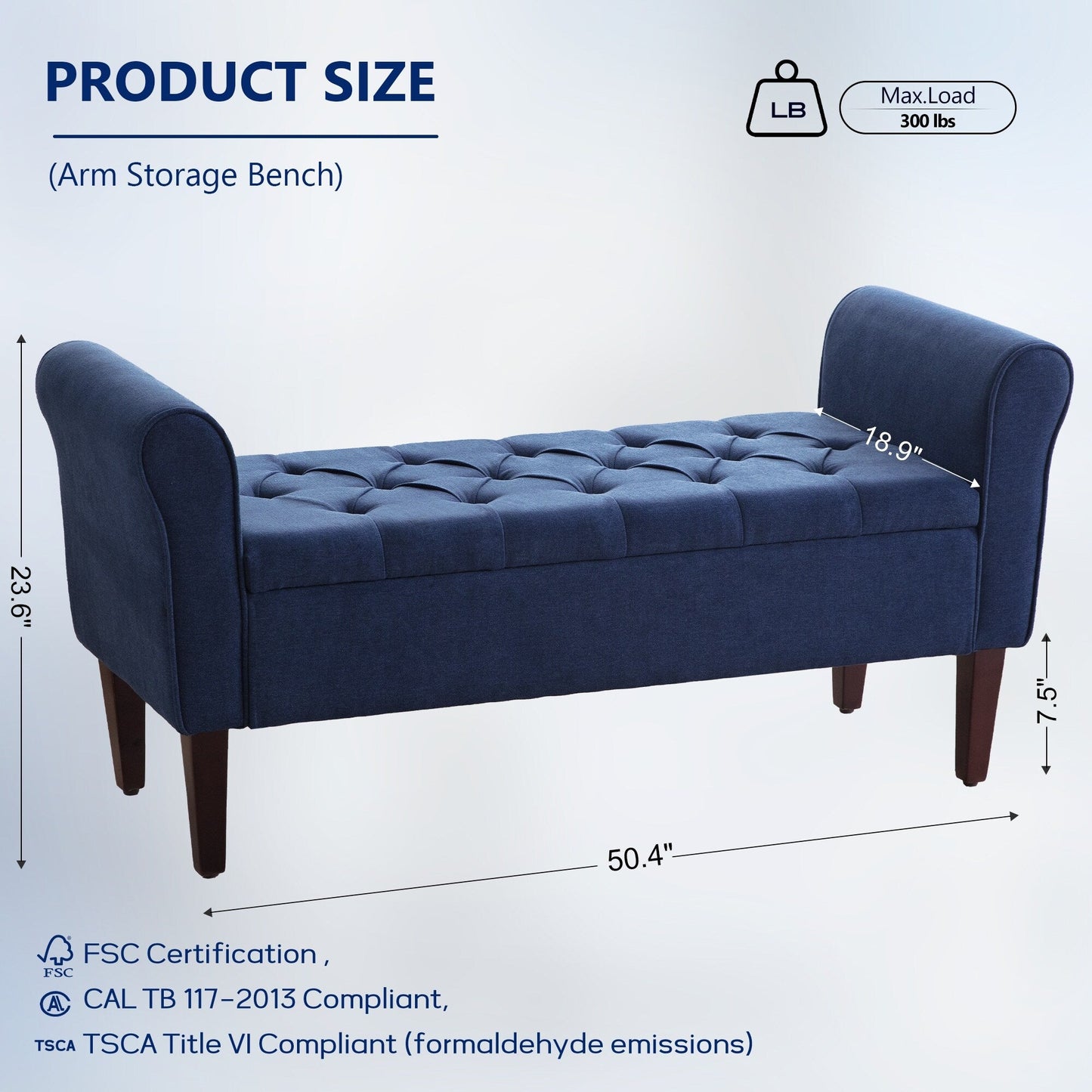 Banc de rangement rembourré, banc d'entrée avec dessus rabattable touffeté, 50,4 pouces