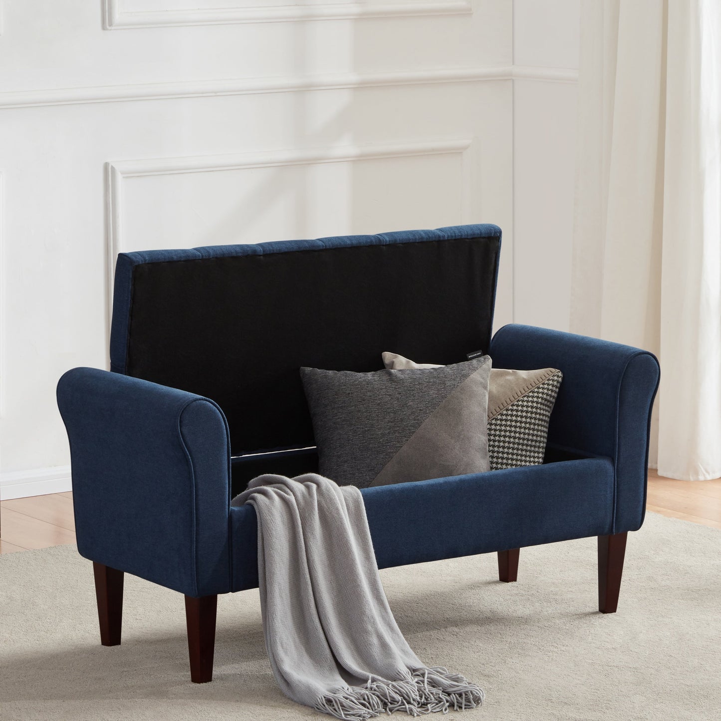 Banc de rangement rembourré, banc d'entrée avec dessus rabattable touffeté, 50,4 pouces