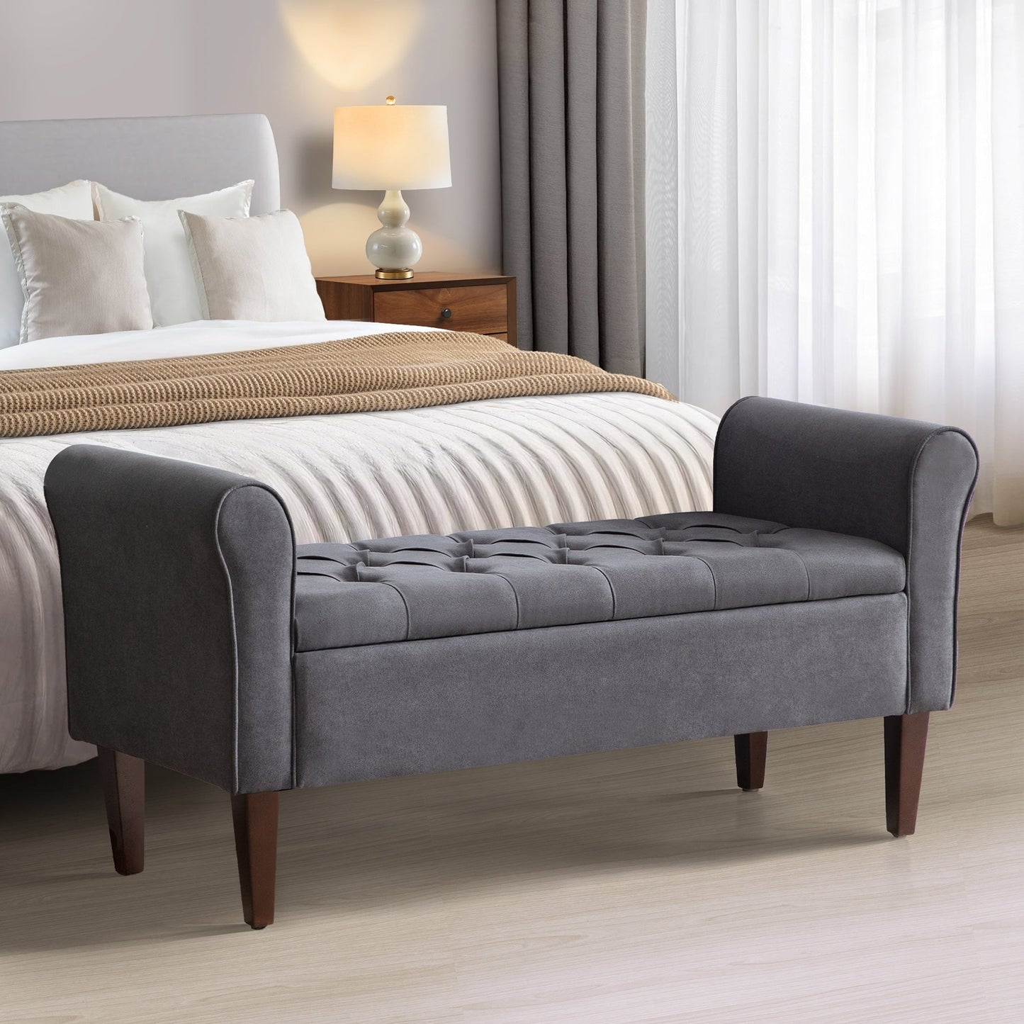 Banc de rangement rembourré, banc d'entrée avec dessus rabattable touffeté, 50,4 pouces